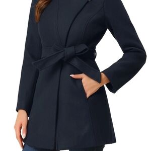 Allegra K Women's Elegant Navy Trench Coat with Bow